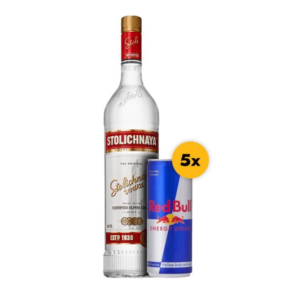 Stolichnaya 0,7 l + 5x Red Bull 0,25 l